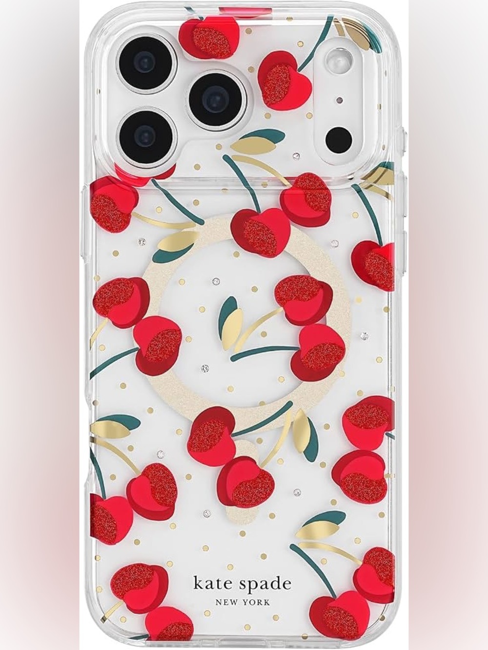 kate spade Clear Cherry Phone Case with cristal Accents Like New